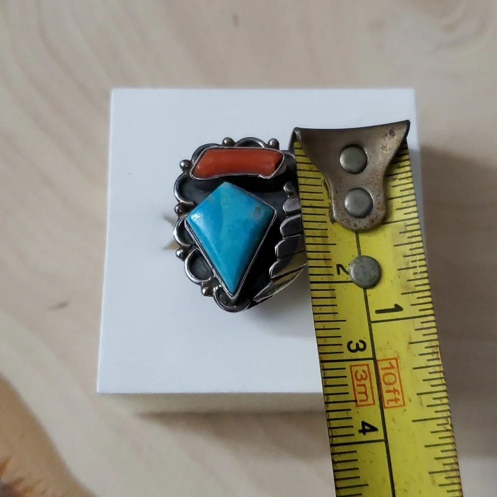 Native American Sterling Silver 925 Turquoise Coral Arrow Head Ring